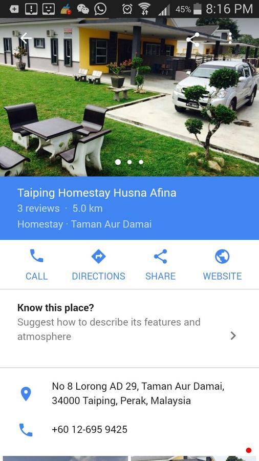 Taiping Homestay Husna Afina Exteriör bild